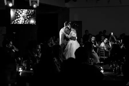 Wedding photo: couple first dance black white